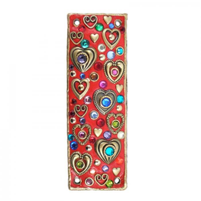 Red Crystal Hearts Rectangle Mezuzah