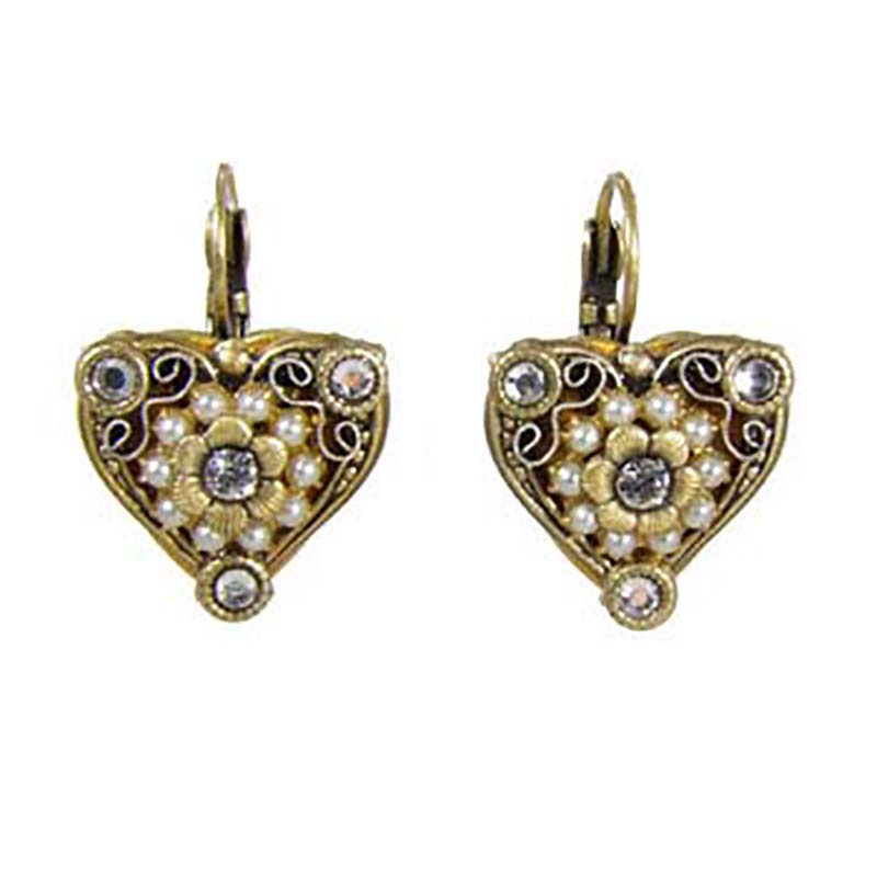 Gold Filigree Pearl Heart Earrings