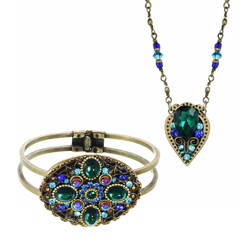 Peacock Spade Necklace and Bracelet Set