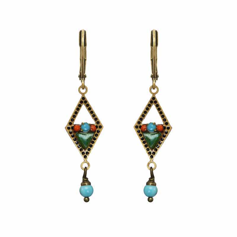 Open Diamond Turquoise & Coral Earrings