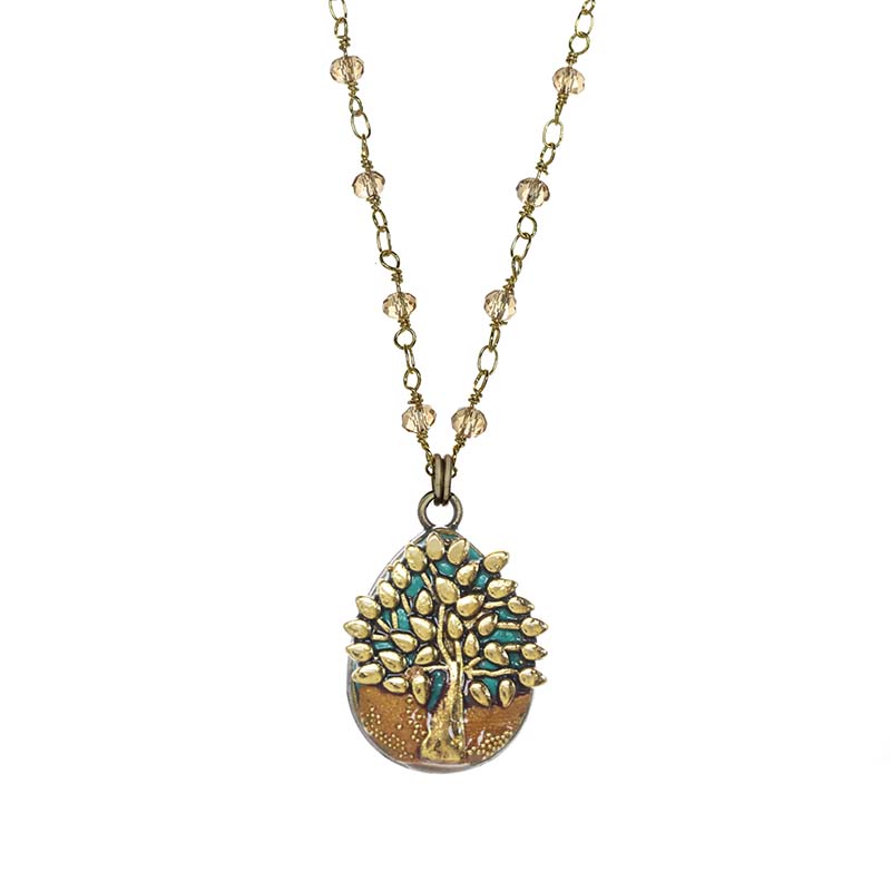 Green and Gold Tree of Life Necklace