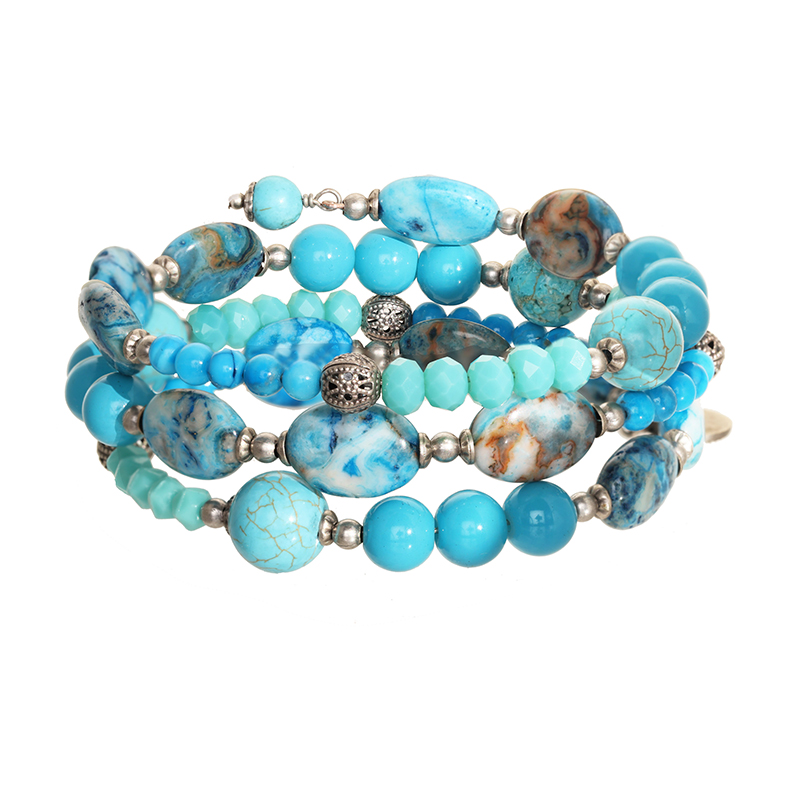 Chunky Turquoise Beaded Memory Wire Bracelet