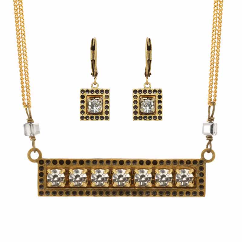Crystal Clear Bar Necklace & Earrings Set
