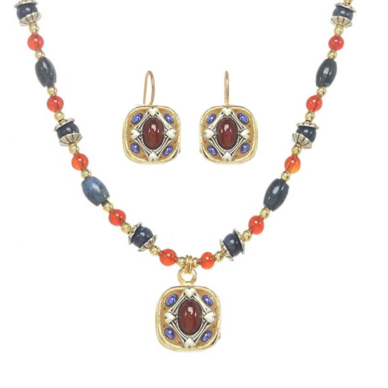 Carnelian Square Necklace & Earrings Set