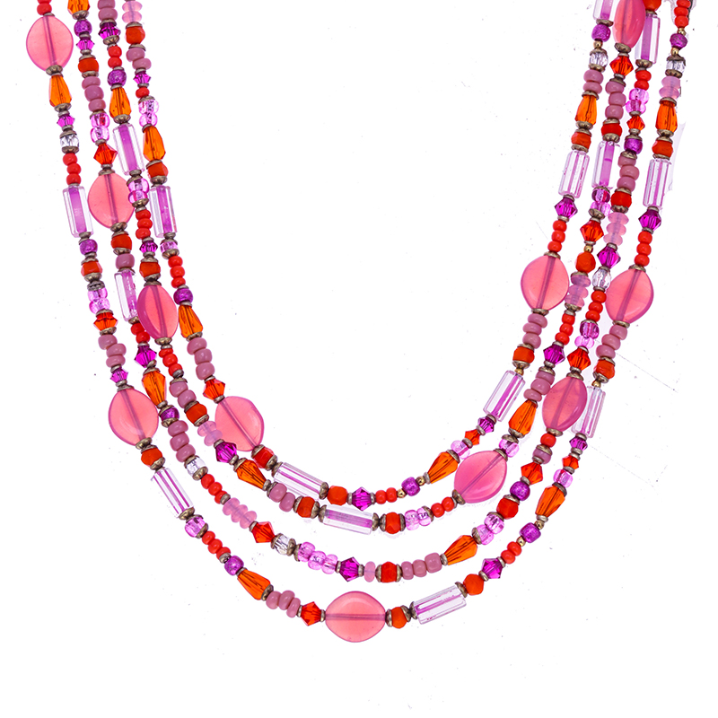 Bright Pink Layered Beaded Necklace