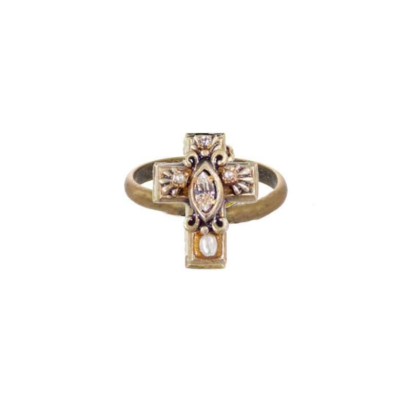 Gold Crystal Cross Ring