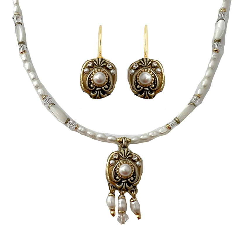 Freshwater Pearl Square Necklace & Earrings Set
