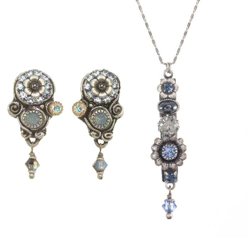 Blue Frost Bar Necklace & Earrings Set