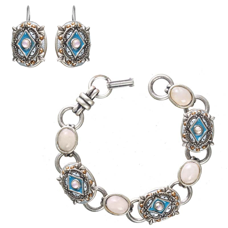 Blue and Rose Quartz Bracelet and Earrings Set