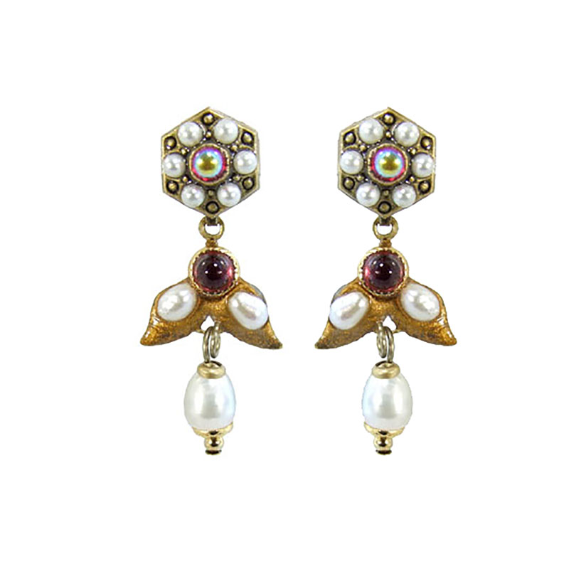 Garnet Flower Dangle Earrings