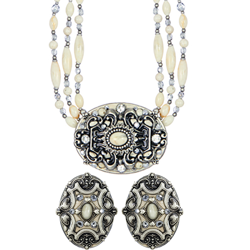 Silver Riverstone Necklace & Earrings Set