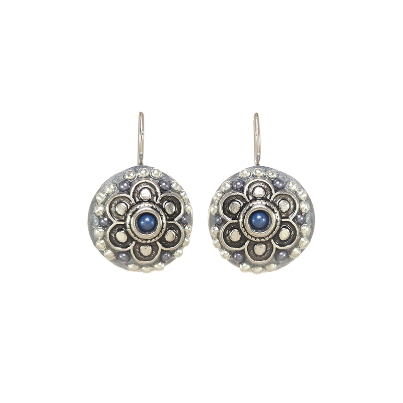 Medieval Blue Pearl Circle Earrings
