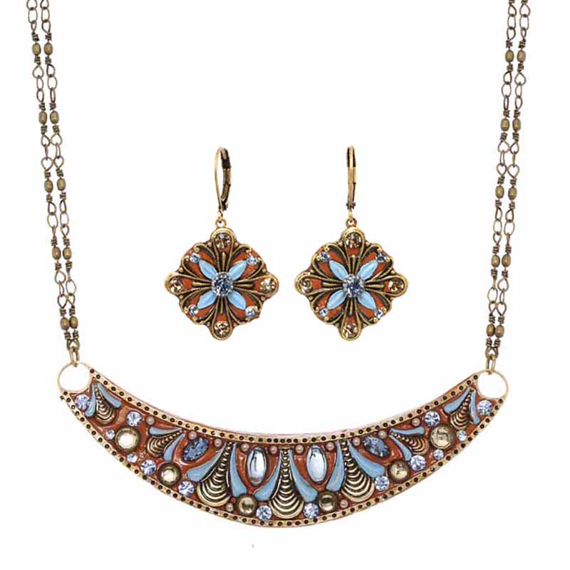 Copper & Sky Blue Crescent Necklace & Earrings Set