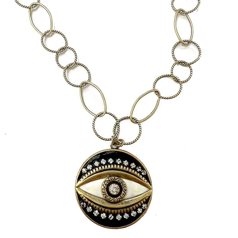 White and Gold Eye Circle Necklace