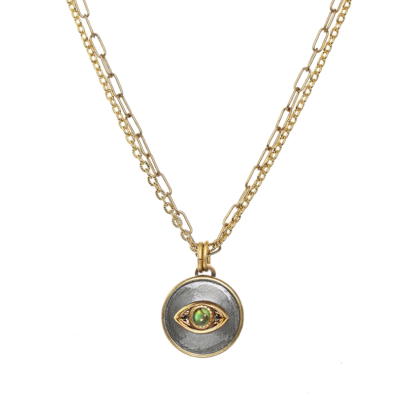 Tiny Abalone and Silver Circle Eye Necklace