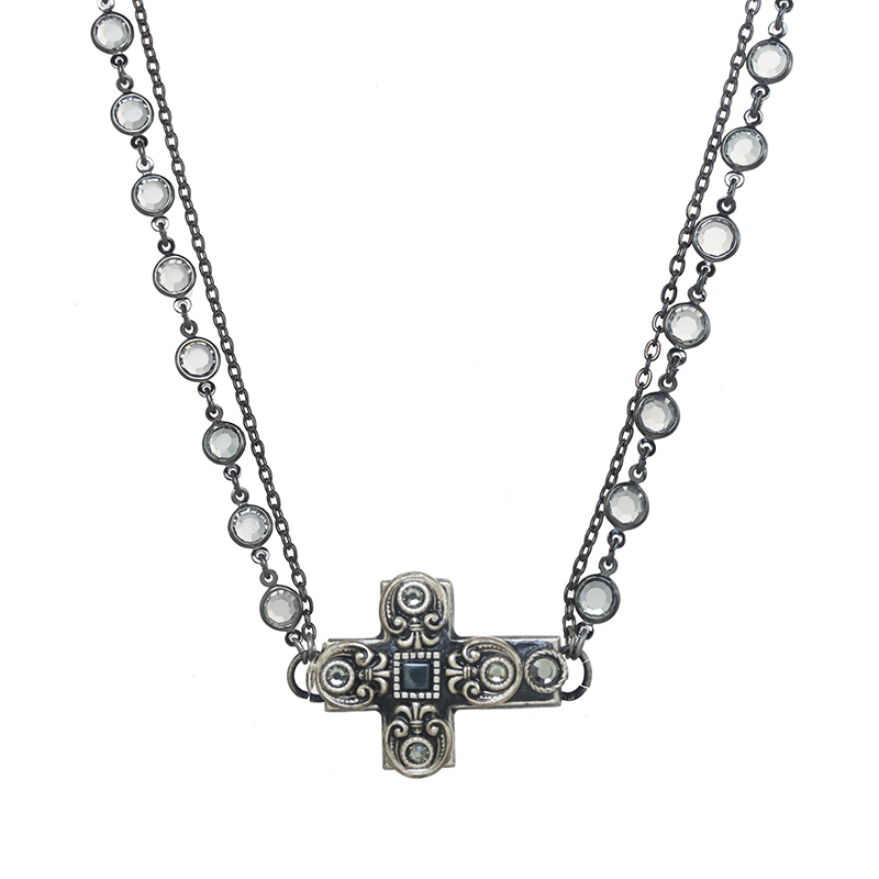 Dark Hematite Cross Necklace
