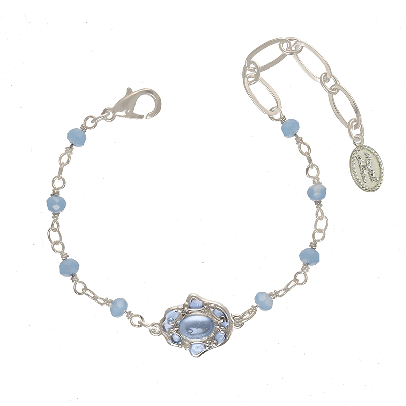 Iridescent Pale Blue Crystal Hamsa Bracelet