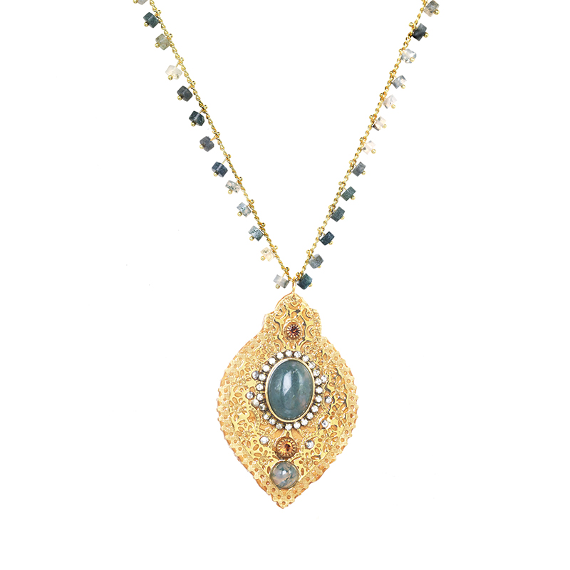 Moss Agate Diamond Necklace