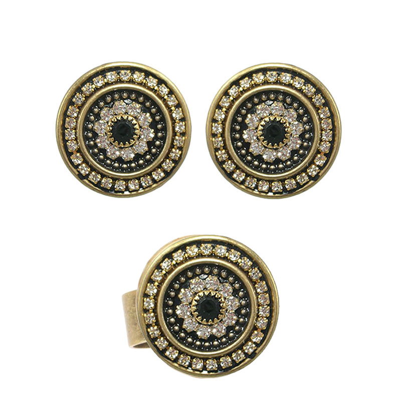 Black and Gold Swirl Earrings & Ring Set