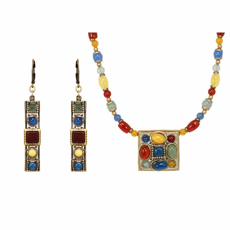 Warm Gemstone Necklace & Earrings Set