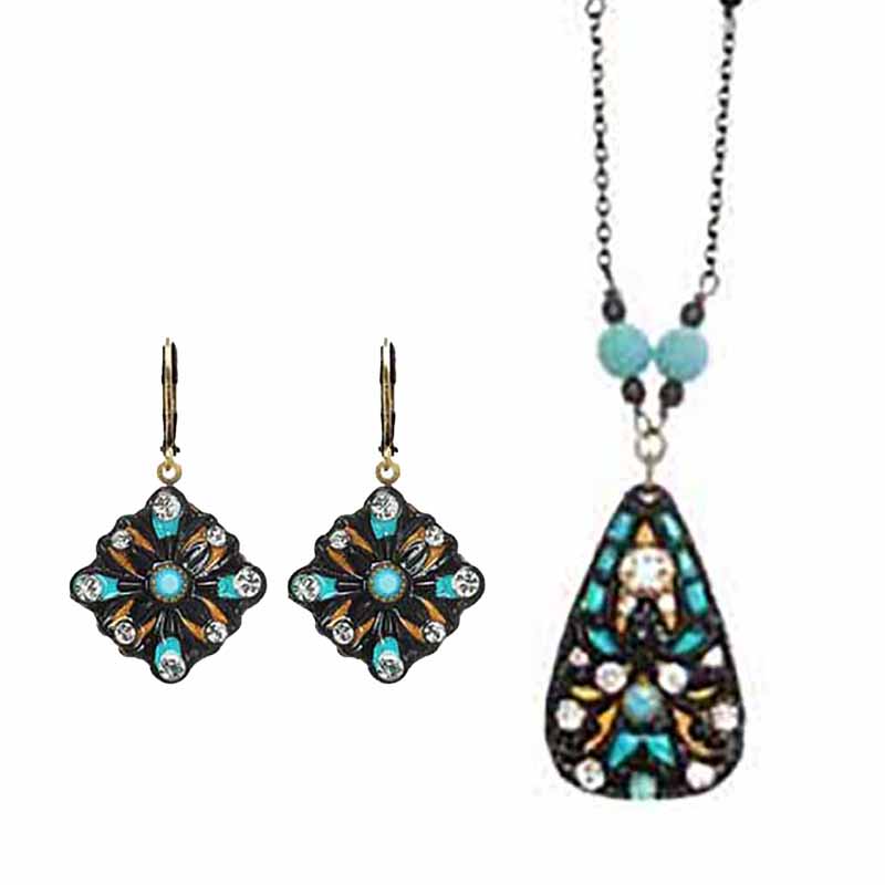 Copper & Aqua Necklace & Earrings Set