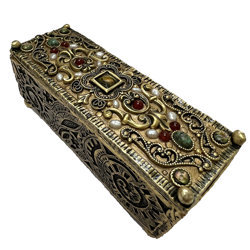 Bright Gold Gemstone Rectangle Jewelry Box