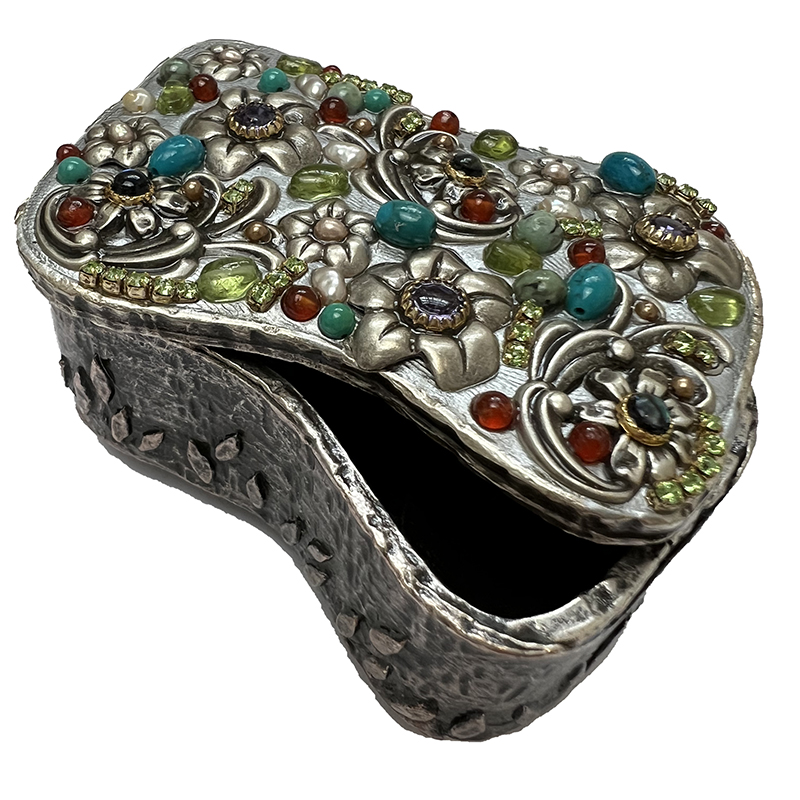 Silver Multicolor Floral Jewelry Box