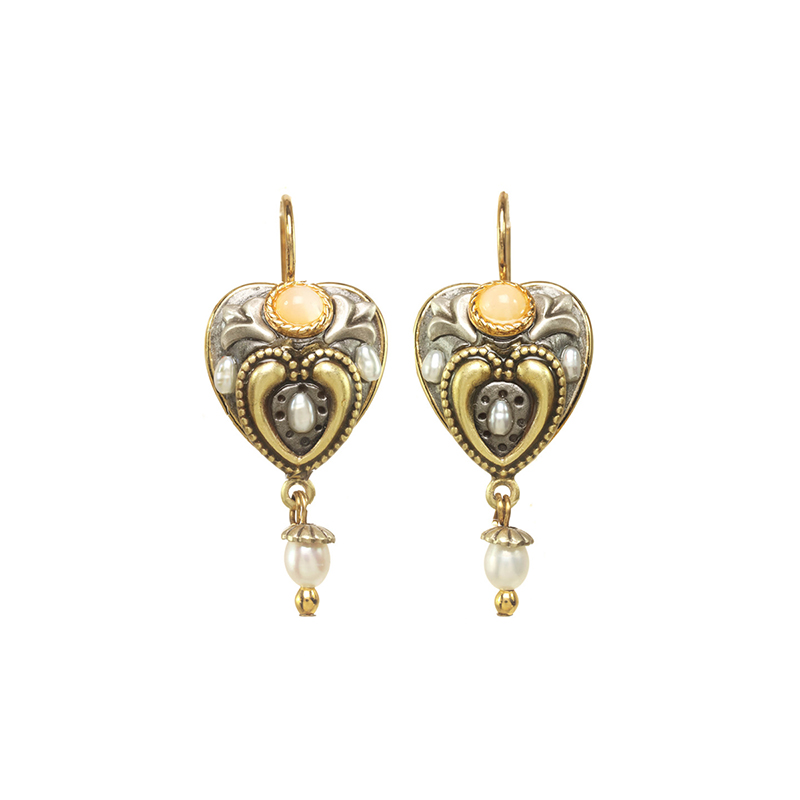 Yellow Pearl Heart Earrings