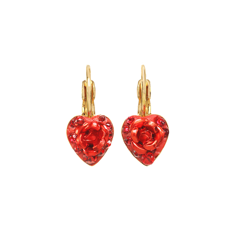 Small Red Rose Heart Earrings