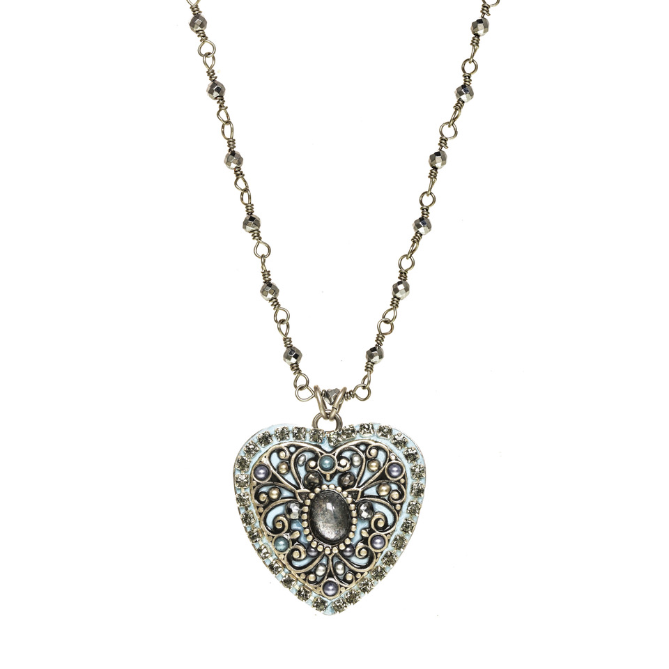 Light Blue Ornate Heart Necklace