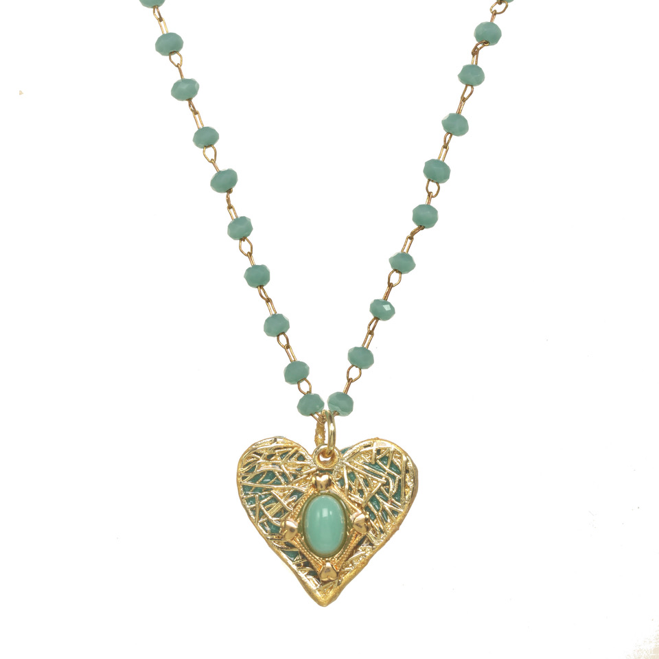 Aqua Ornate Heart Necklace