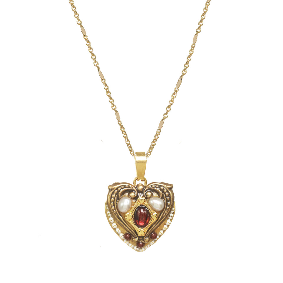 Garnet & Freshwater Pearl Heart Necklace