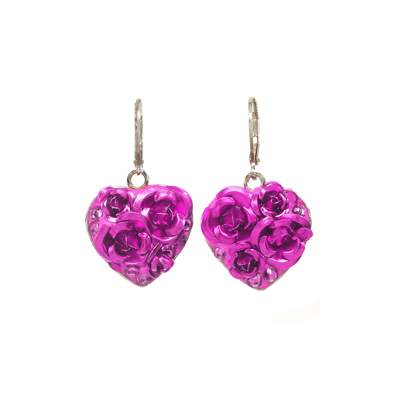 Purple Bouquet Heart Earrings
