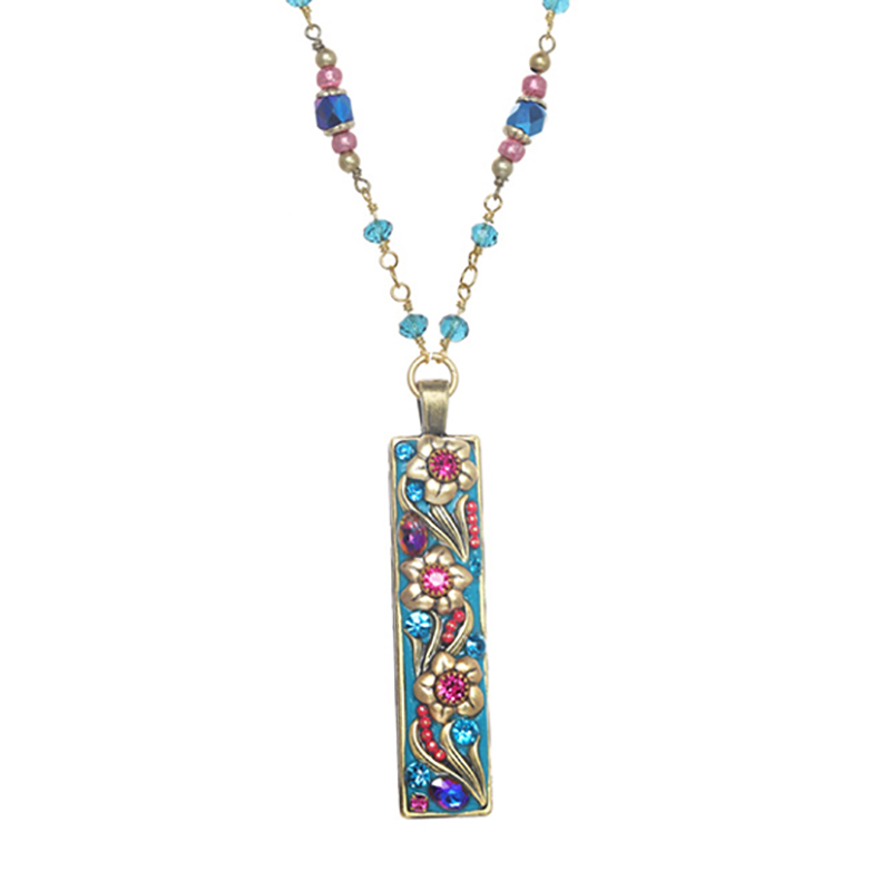 Teal Long Rectangle Necklace
