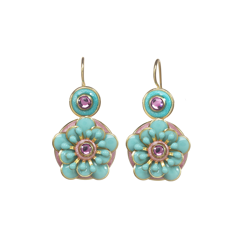 Turquoise & Lilac Flower Earrings