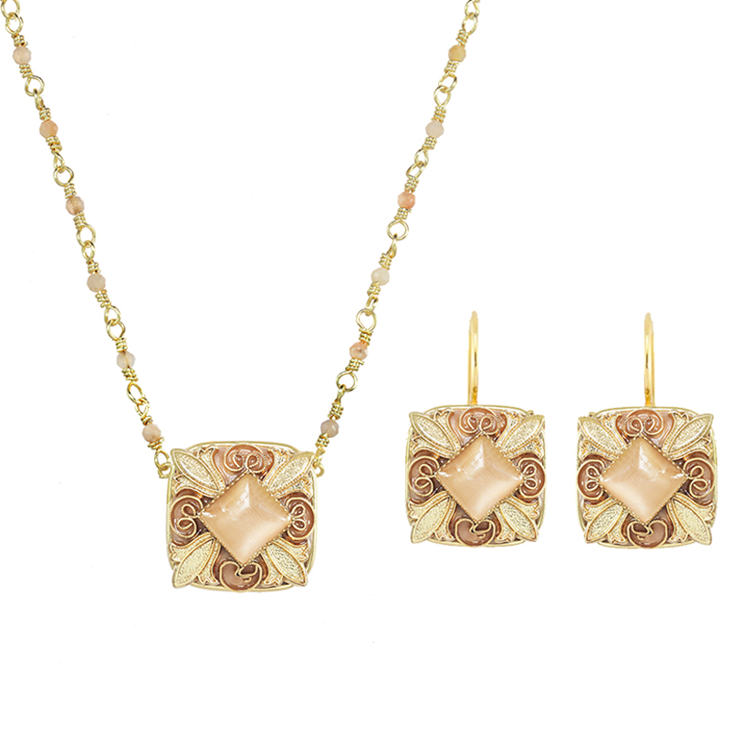 Tea Rose Necklace & Earrings Set