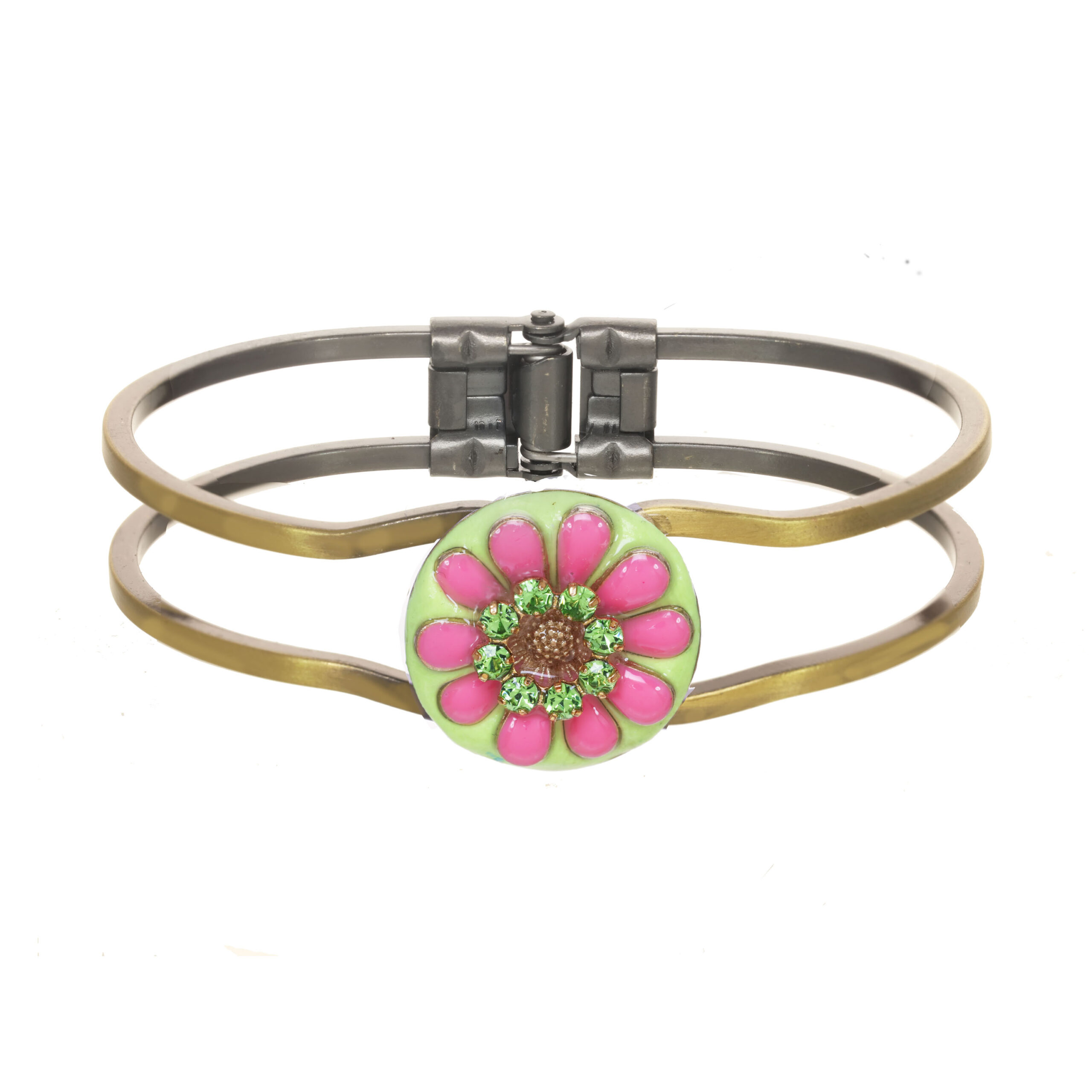 Green and Pink Flower Bangle Bracelet