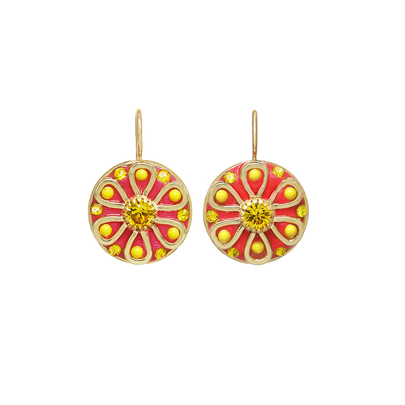 Red & Gold Circle Swirl Earrings