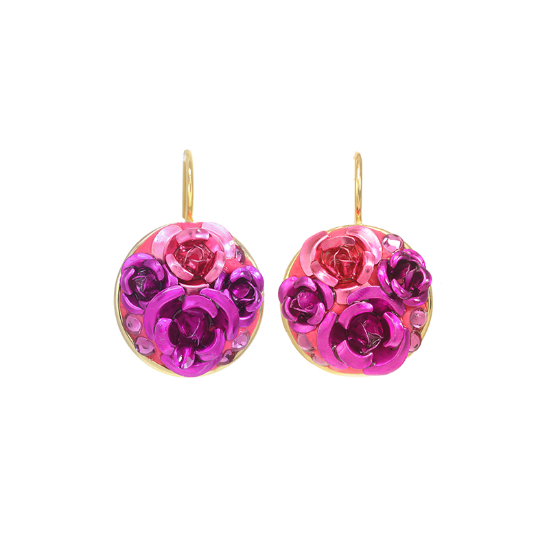 Pink Rose Circle Earrings