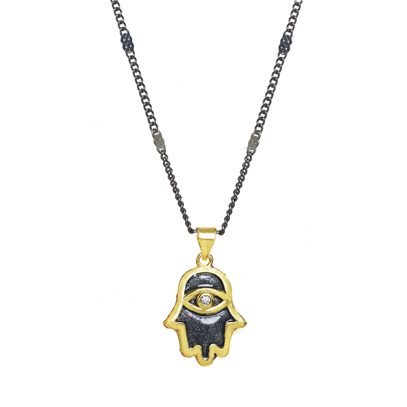 Small Black & Gold Hamsa Necklace