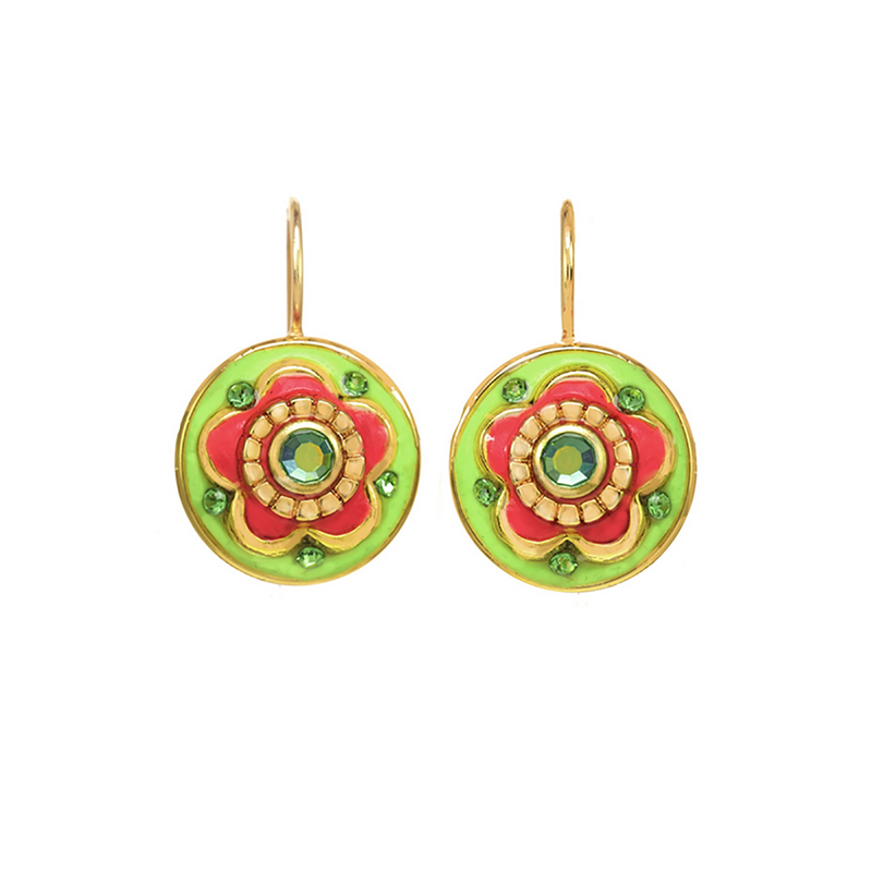 Lime Green & Pink Circle Earrings