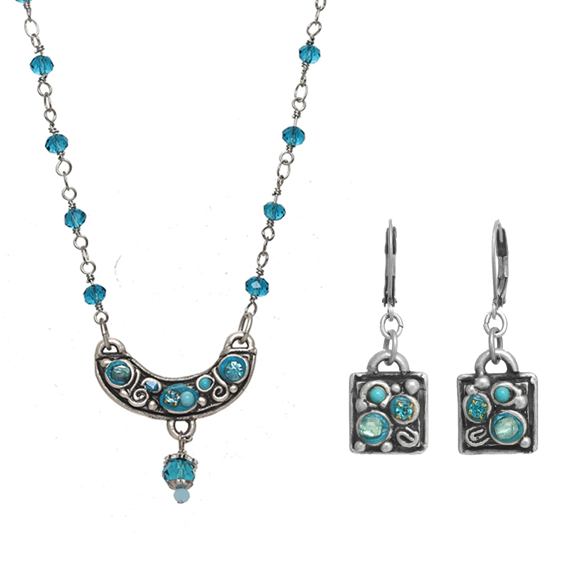 Aqua Bubble Necklace & Earrings Set
