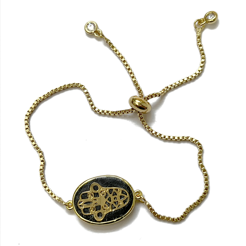 Silver and Gold Hamsa Oval Bracelet