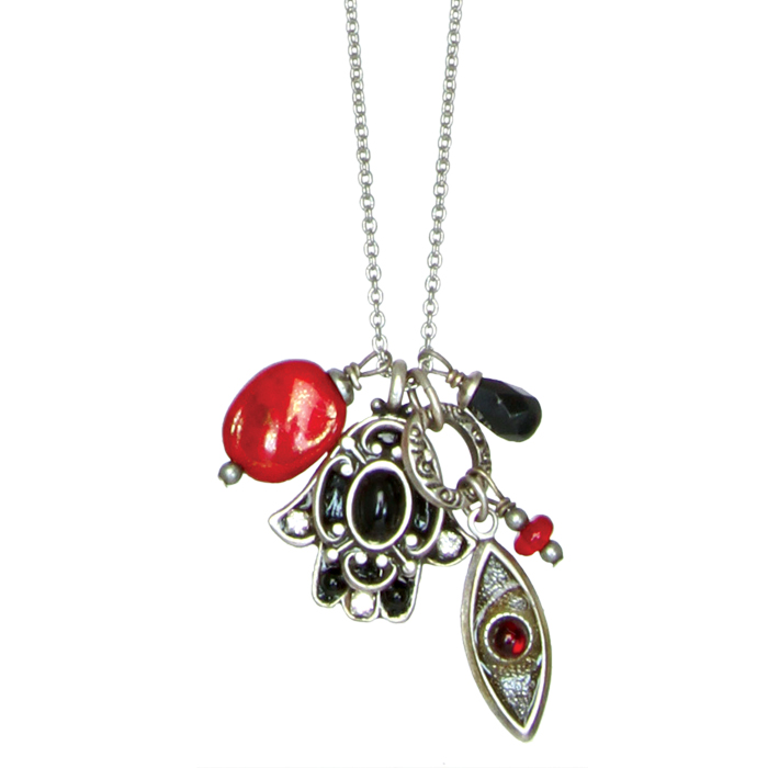 Black and Red Hamsa Charm Necklace