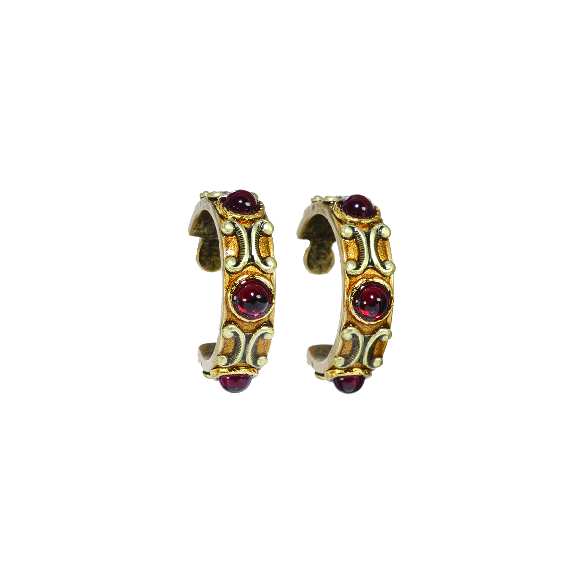 Garnet & Gold Hoop Earrings