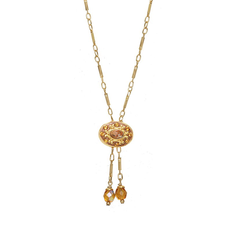 Golden Crystal Oval Necklace