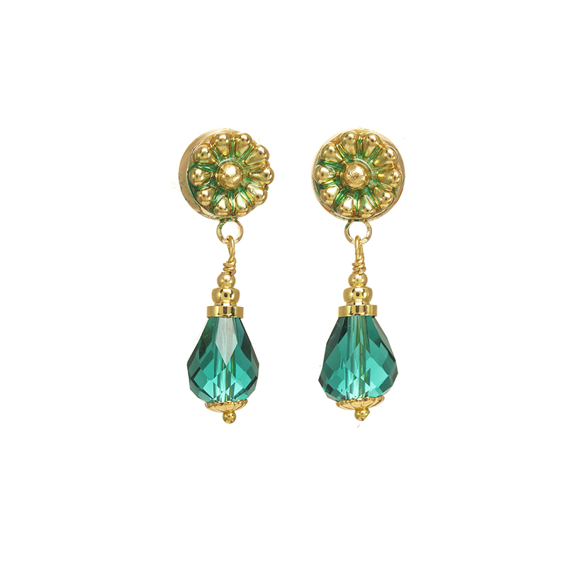 Emerald Flower Dangling Earrings