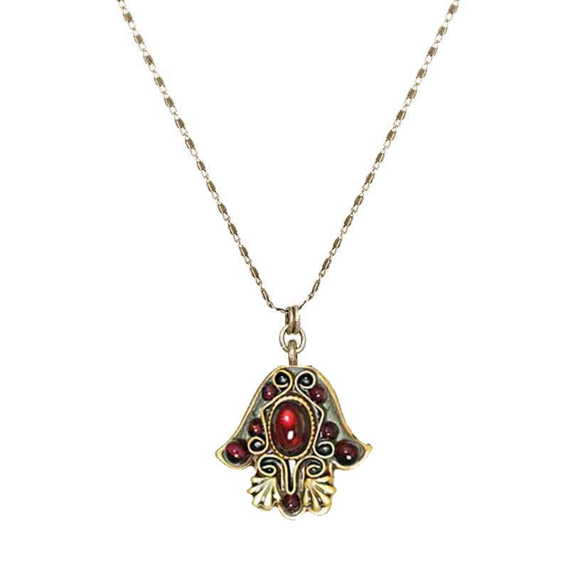 Garnet Hamsa Chain Necklace