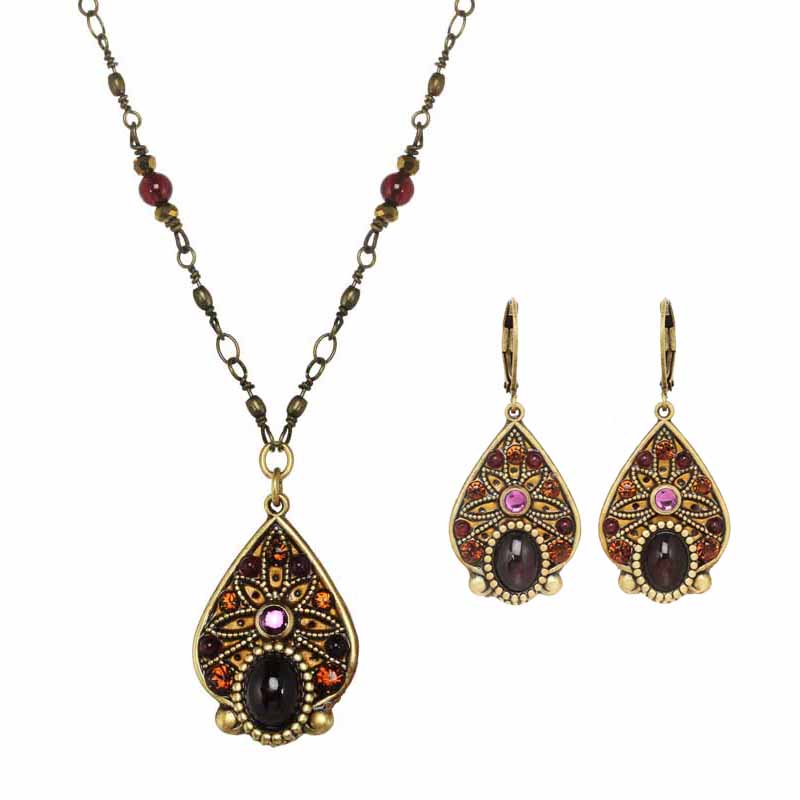 Claret Drop Necklace & Earrings Set