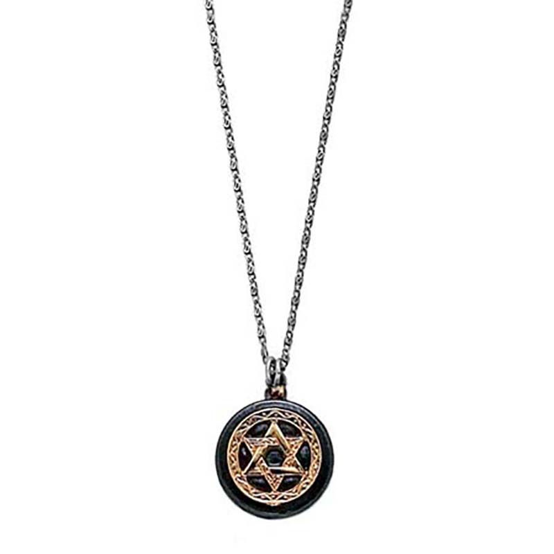 Black & Gold Star of David Circle Necklace